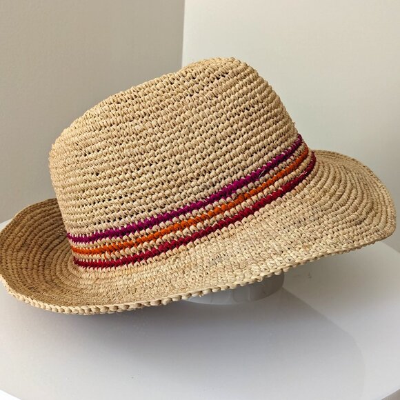Crocheted natural raffia fedora hat made in Madagascar main image 5